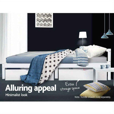 Single Bed Wooden Bed Frame - Contemporary White Hardwood Platform Bed